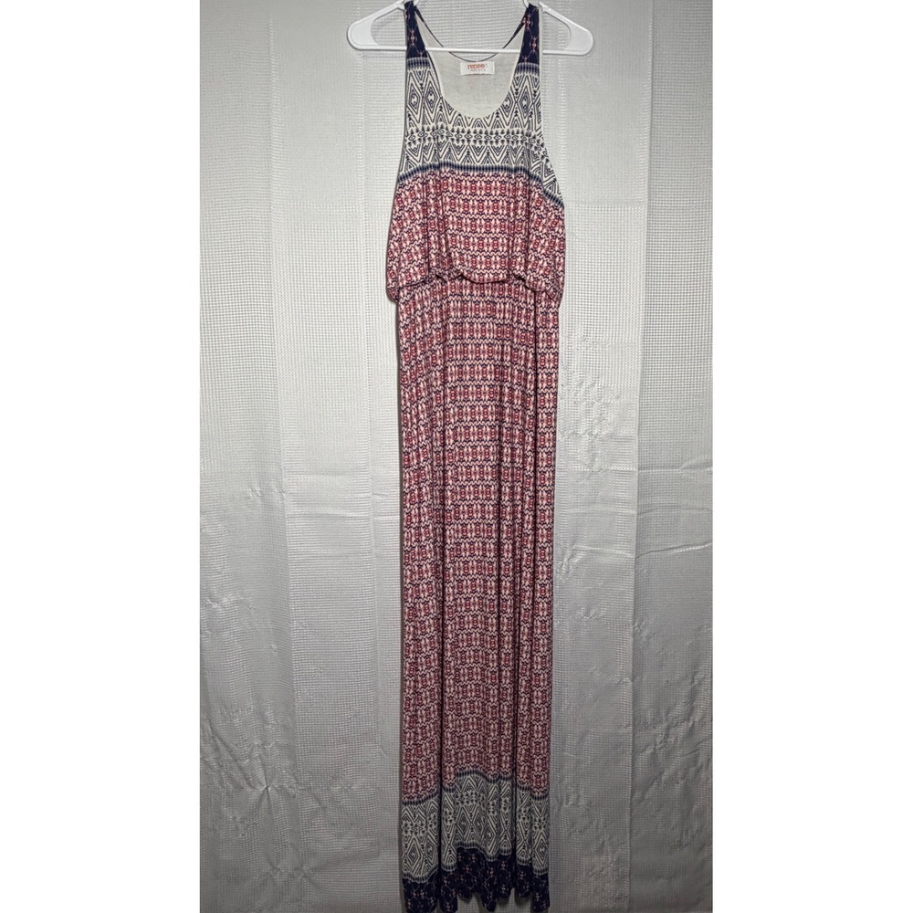 Renee C. Maxi Dress XL Red White Blue Geometric Print Sleeveless 1598DR12